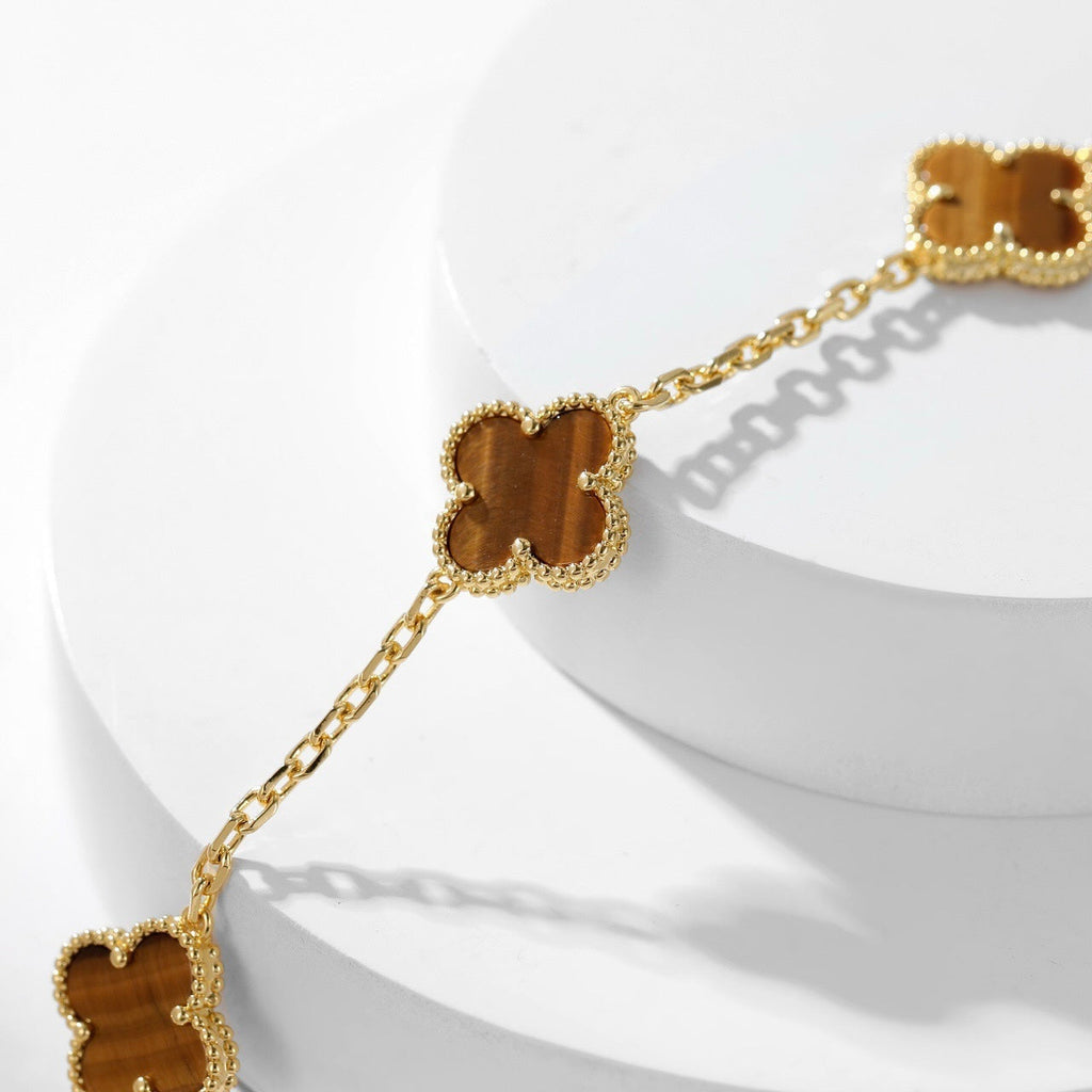 [Imperial] CLOVER 10 MOTIFS TIGER EYE NECKLACE