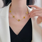 [Imperial] CLOVER 10 MOTIFS TIGER EYE NECKLACE
