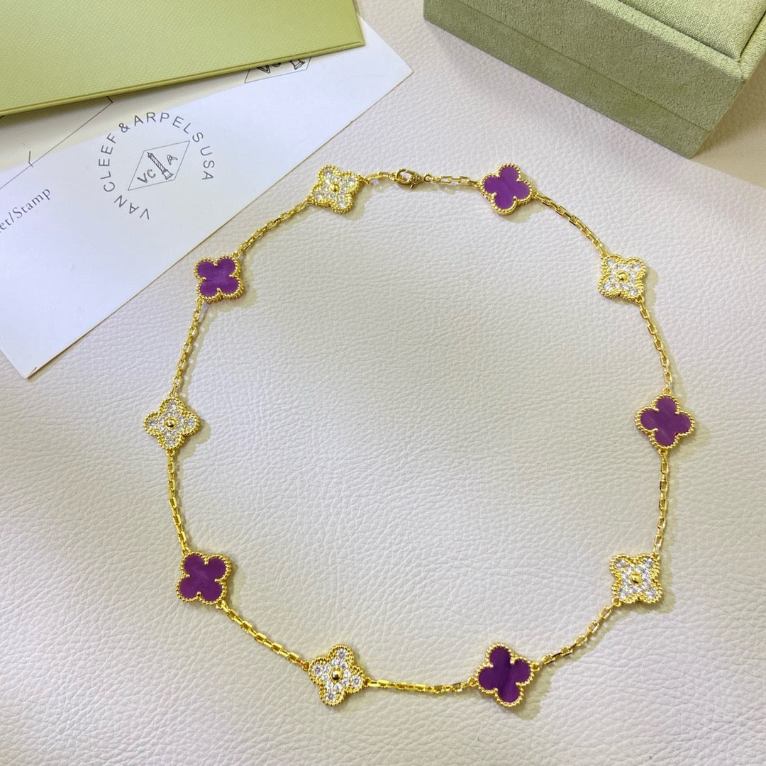 [Imperial] CLOVER 10 MOTIFS  PURPLE VIOLET DIAMOND NECKLACE