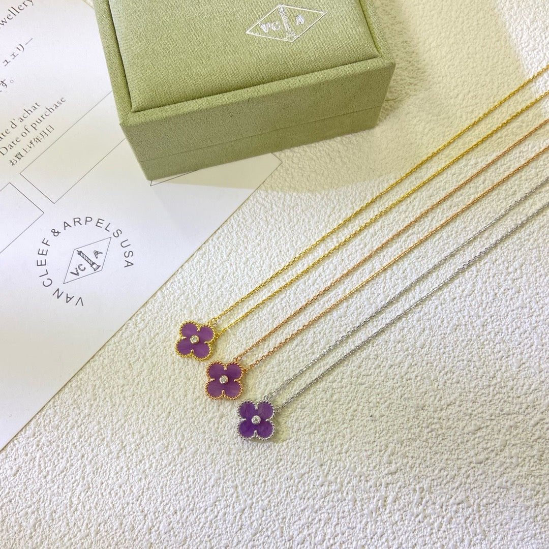 [Imperial] CLOVER 15MM DIAMOND  PURPLE VIOLET NECKLACE