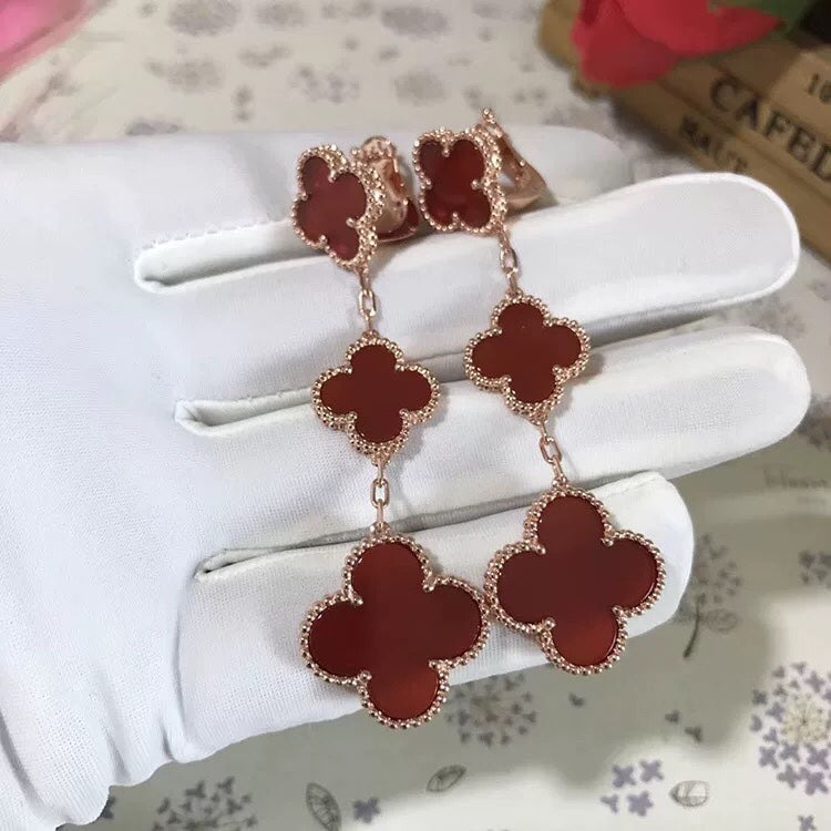 [Imperial] CLOVER 3 MOTIF CARNELIAN DROP EARRINGS