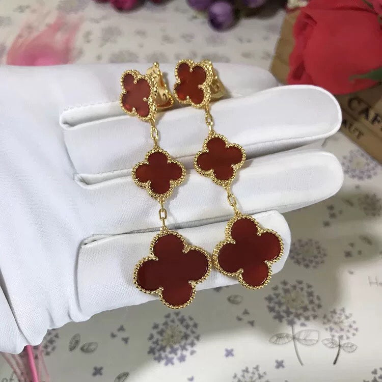 [Imperial] CLOVER 3 MOTIF CARNELIAN DROP EARRINGS