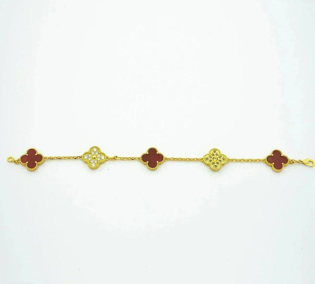 [Imperial]New  CLOVER 5 MOTIF RED CORNELIAN BRACELET COLLECTION
