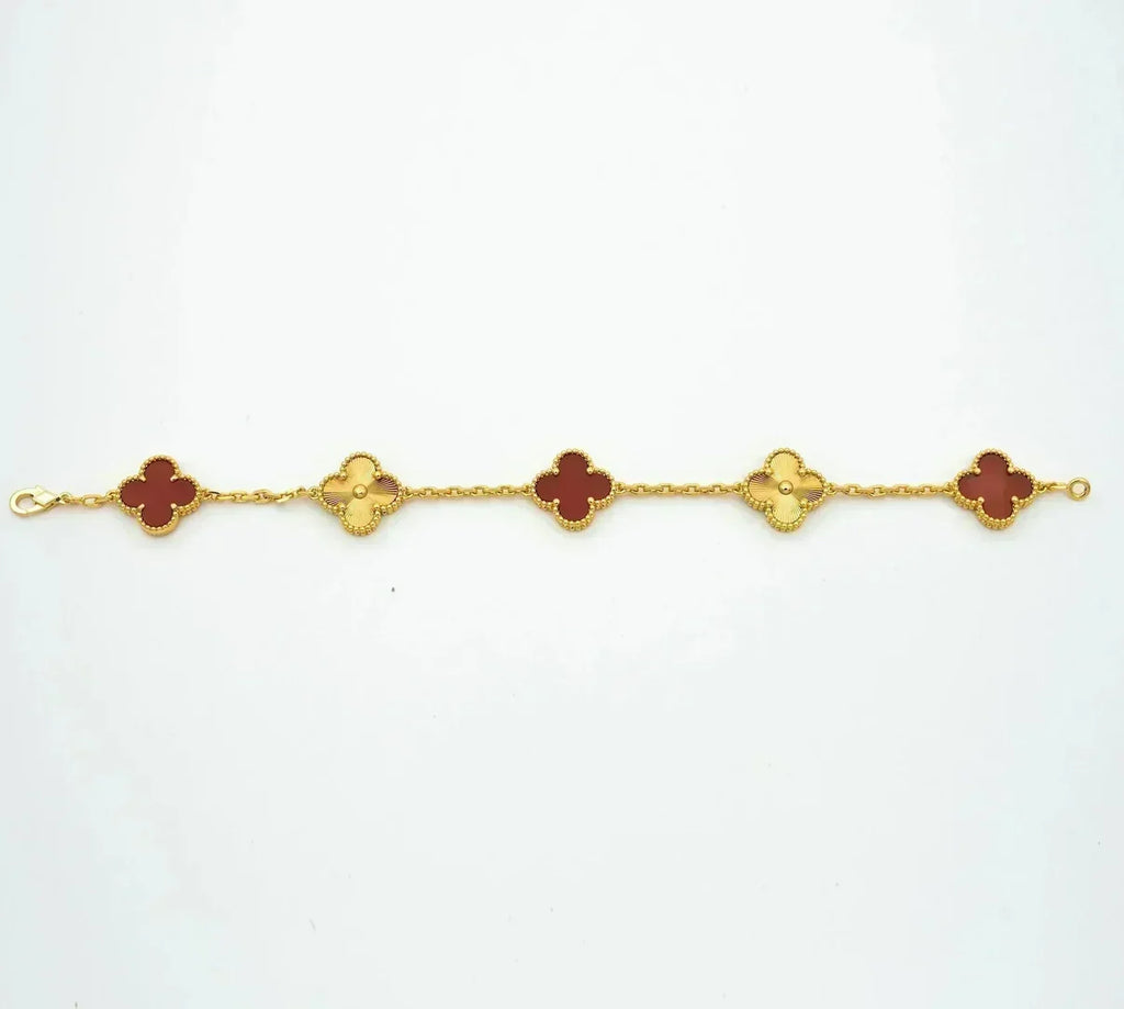 [Imperial]New  CLOVER 5 MOTIF RED CORNELIAN BRACELET COLLECTION