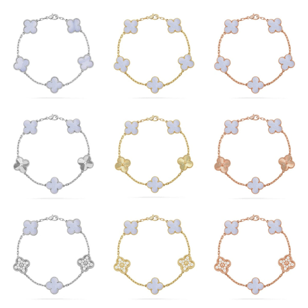[Imperial]New  CLOVER 5 MOTIF PURPLE CHALCEDONY BRACELET COLLECTION