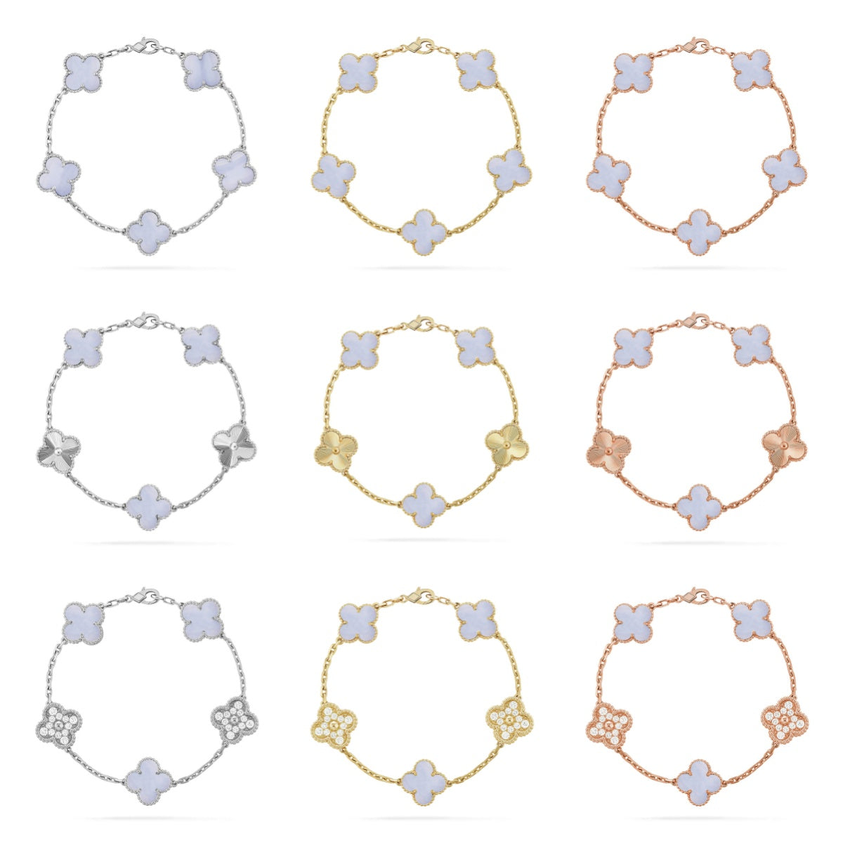 [Imperial]New  CLOVER 5 MOTIF PURPLE CHALCEDONY BRACELET COLLECTION