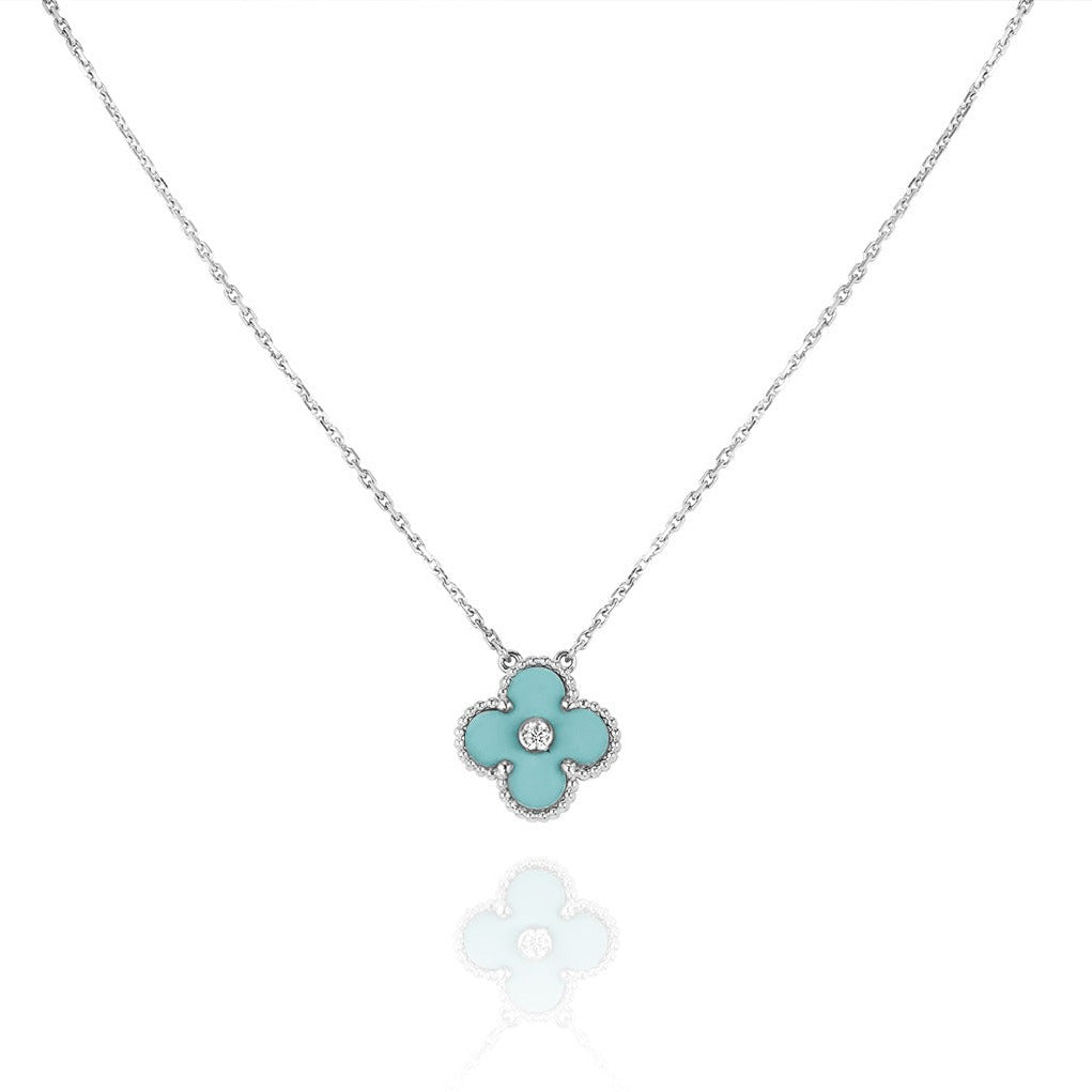 [Imperial] CLOVER 1 DIAMOND LIGHT BLUE SILVER NECKLACE