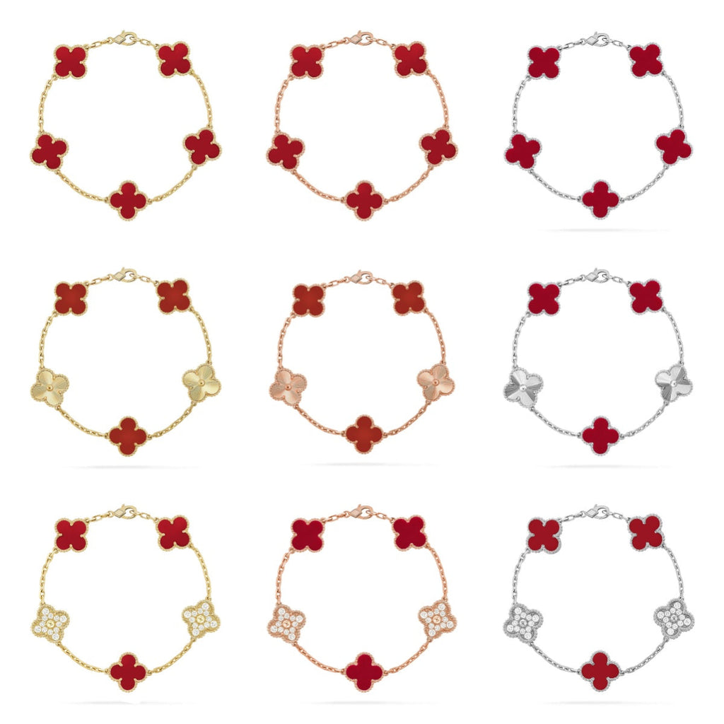 [Imperial]New  CLOVER 5 MOTIF RED CORNELIAN BRACELET COLLECTION