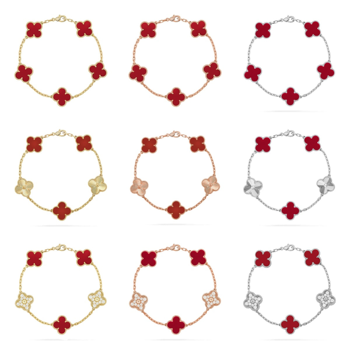 [Imperial]New  CLOVER 5 MOTIF RED CORNELIAN BRACELET COLLECTION