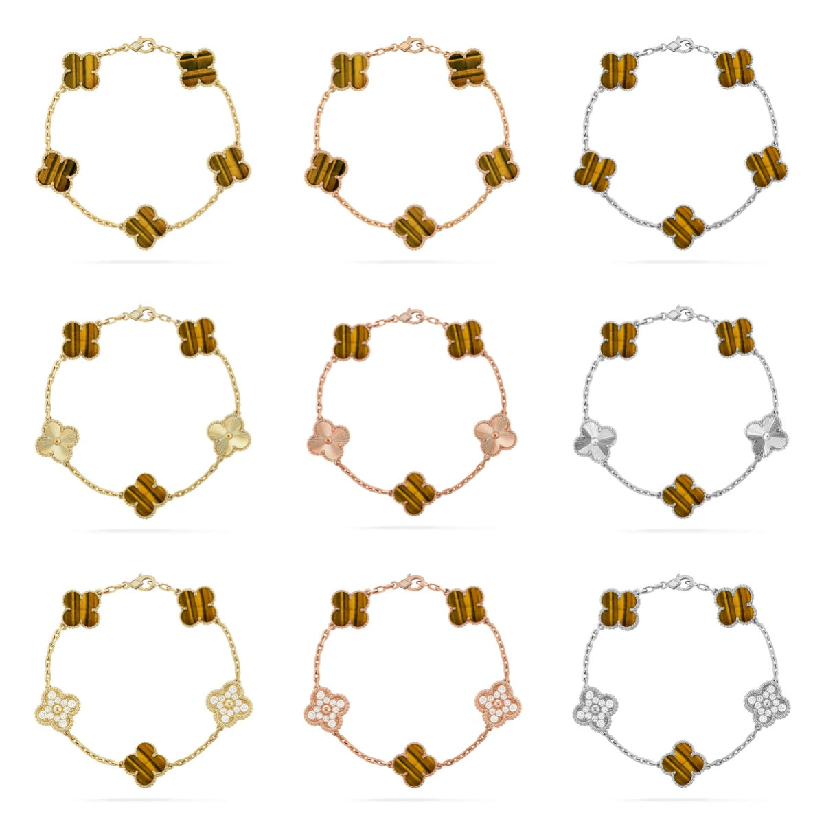 [Imperial]New  CLOVER 5 MOTIFS TIGER EYE BRACELET COLLECTION
