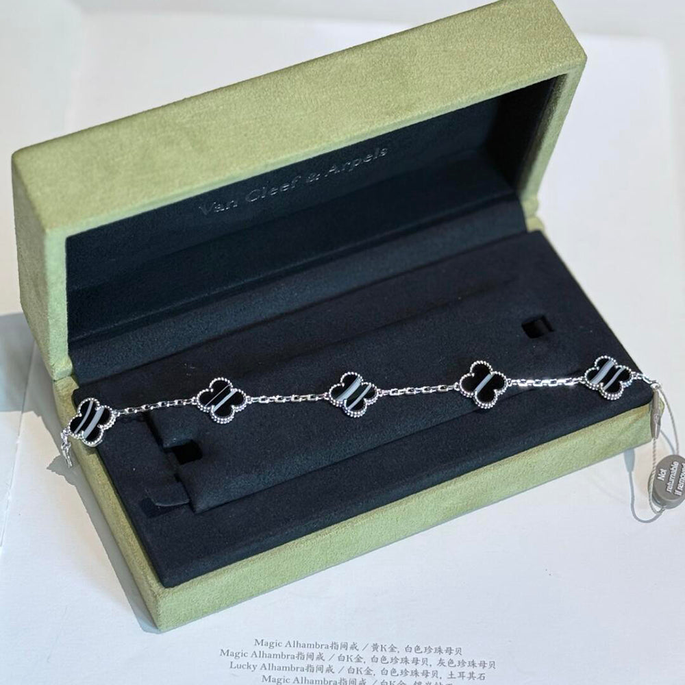 [Imperial] CLOVER 5 MOTIF VEINED ONYX BRACELET SILVER