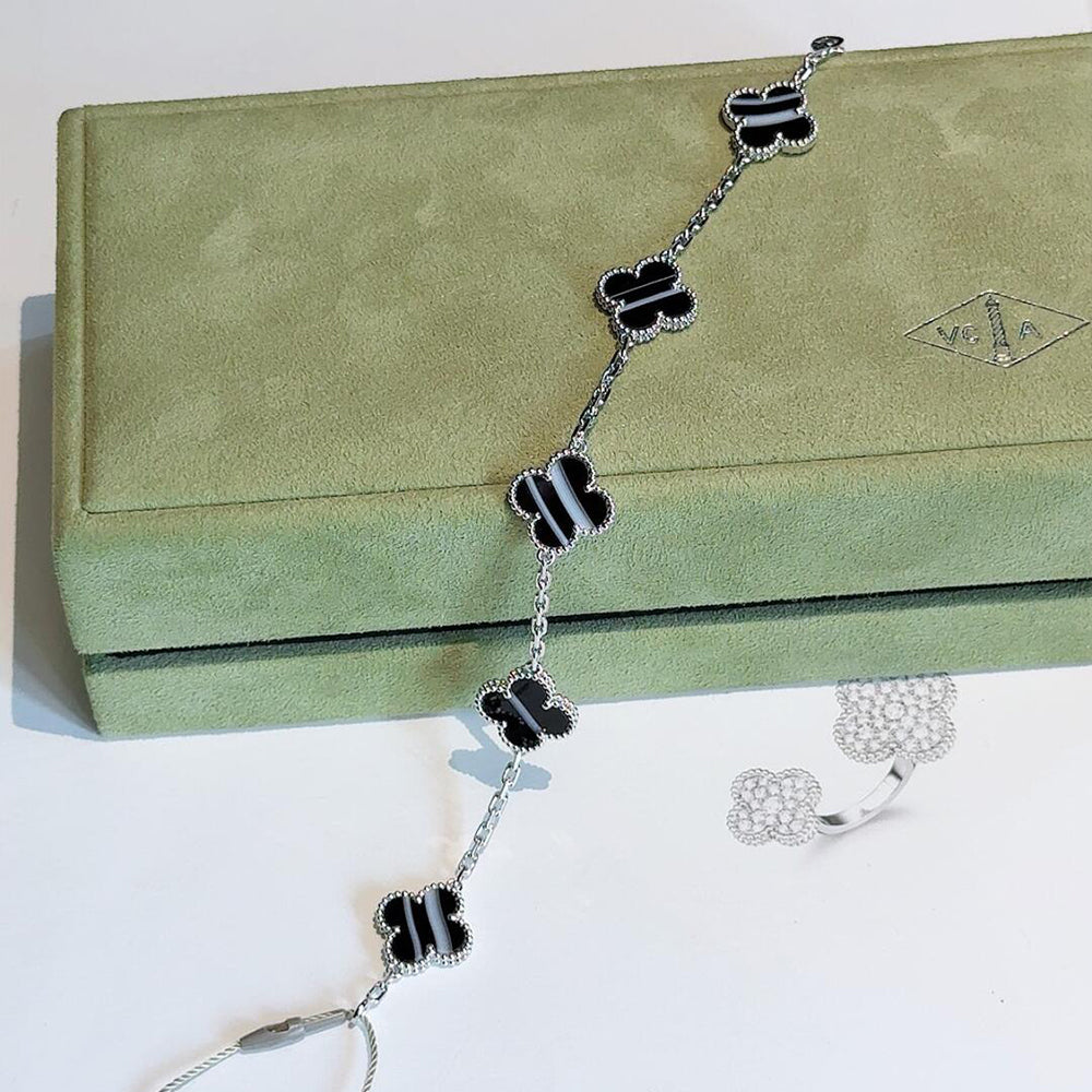 [Imperial] CLOVER 5 MOTIF VEINED ONYX BRACELET SILVER