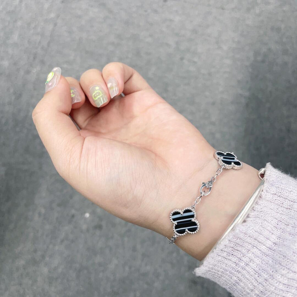 [Imperial] CLOVER 5 MOTIF VEINED ONYX BRACELET SILVER