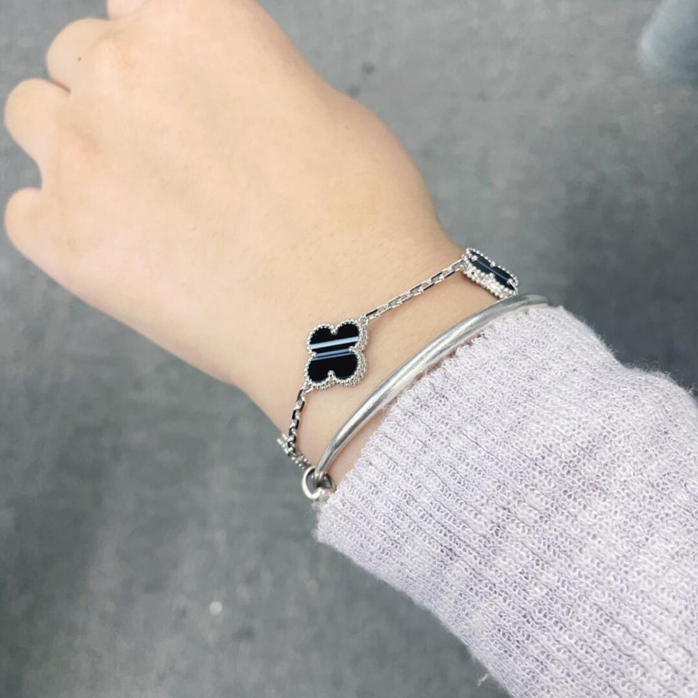 [Imperial] CLOVER 5 MOTIF VEINED ONYX BRACELET SILVER
