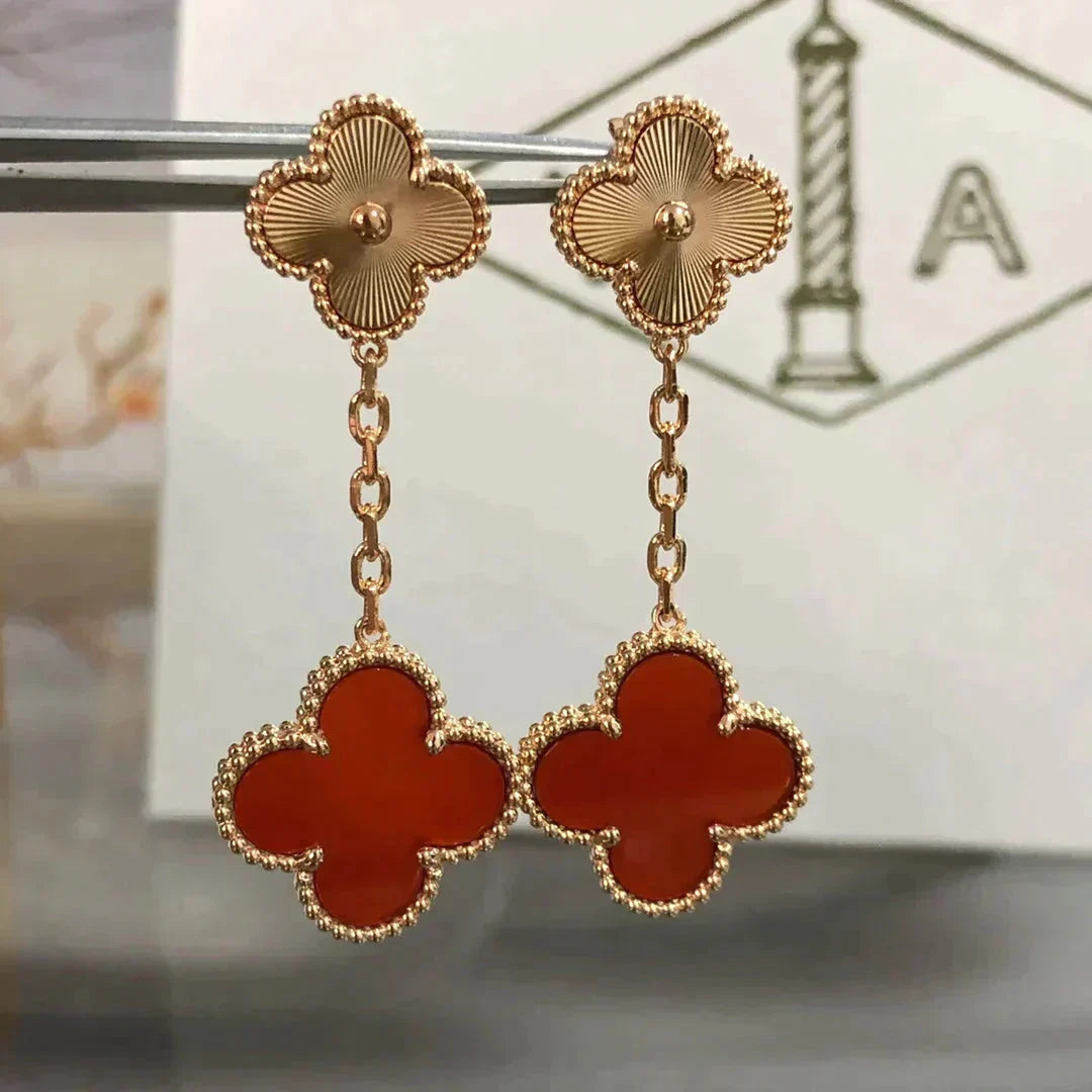 [Imperial] CLOVER 2 MOTIF  LASER CARNELIAN EARRINGS