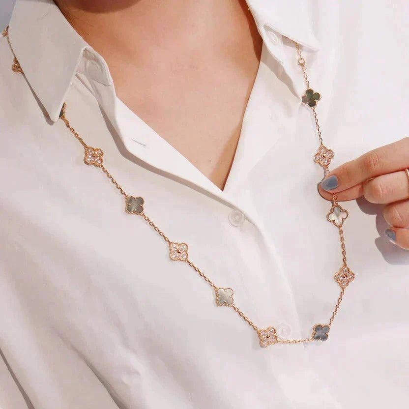 [Imperial] CLOVER 20 MOTIFS DARK MOP DIAMOND  NECKLACE