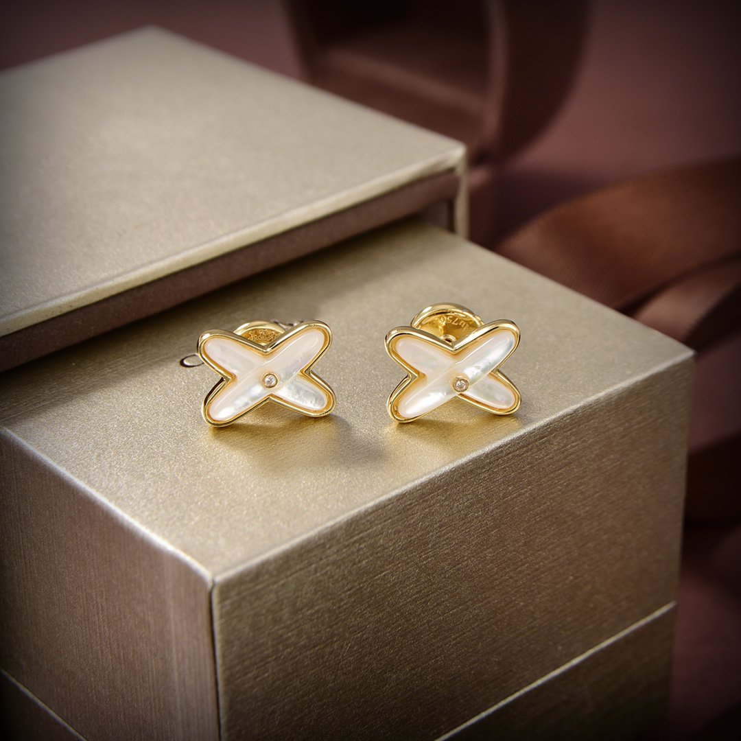 [Imperial] JEUX DE WHITE MOP GOLD DIAMOND EARRINGS