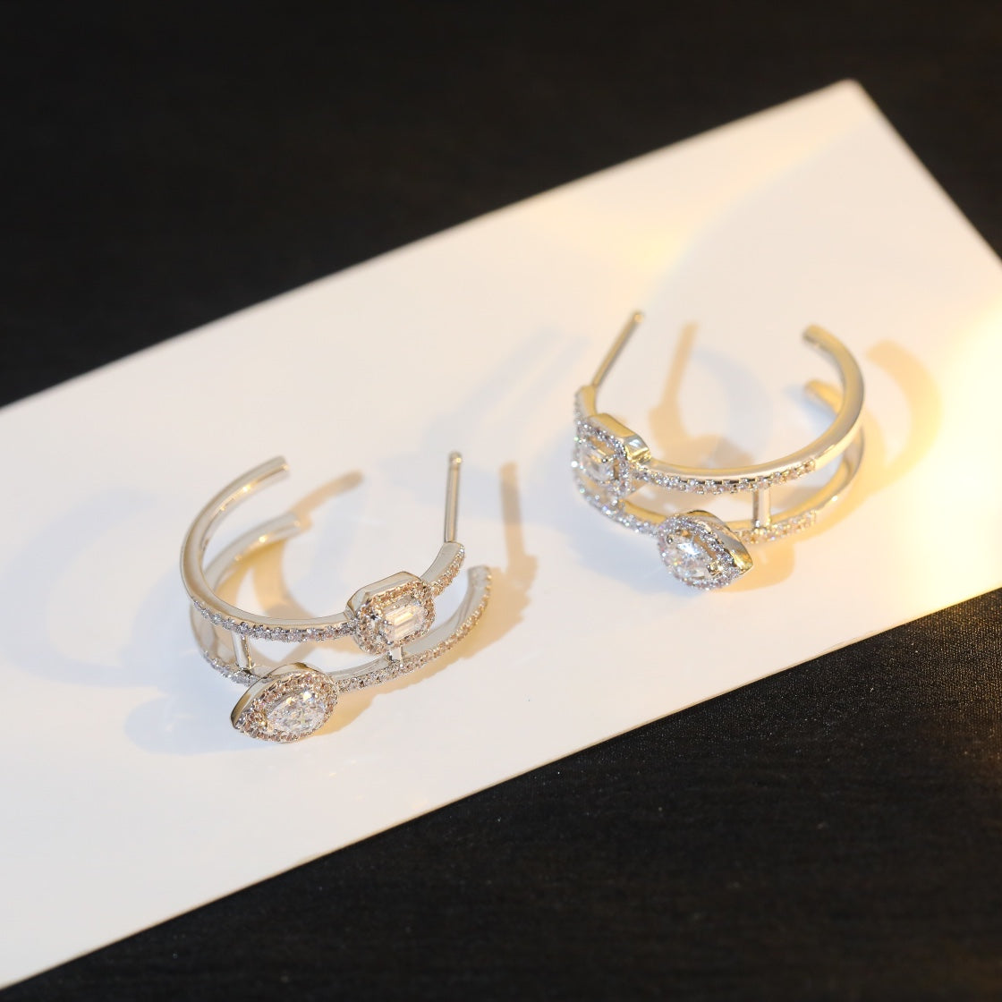 [Imperial] CREOLES MY TWIN 2 RANGS SILVER DIAMOND EARRINGS