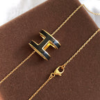 [Imperial] HM CLIC BLACK ENAMEL GOLD NECKLACE