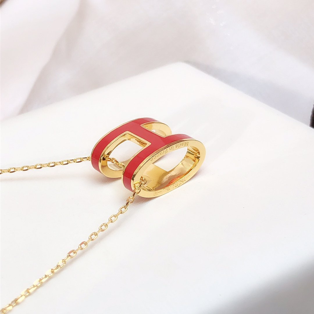 [Imperial] HM CLIC RED ENAMEL GOLD NECKLACE