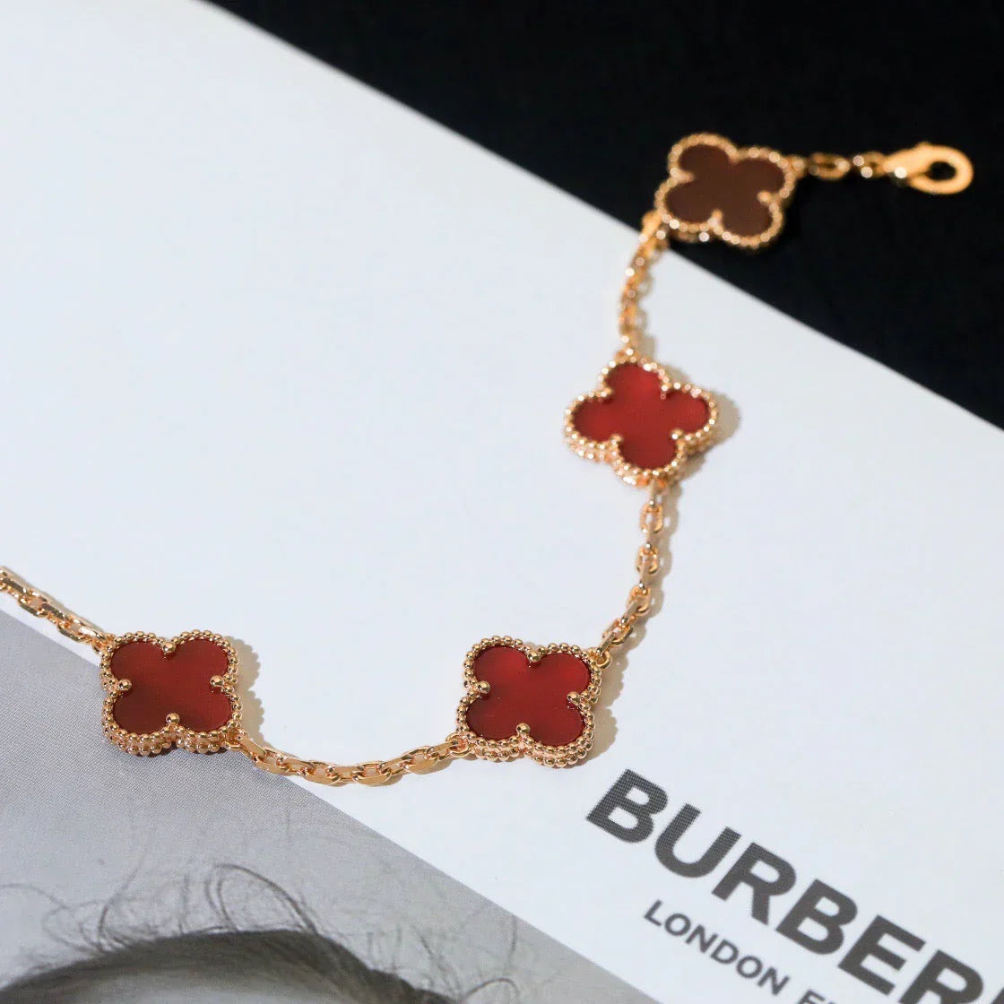 [Imperial]New  CLOVER 5 MOTIF RED CORNELIAN BRACELET COLLECTION