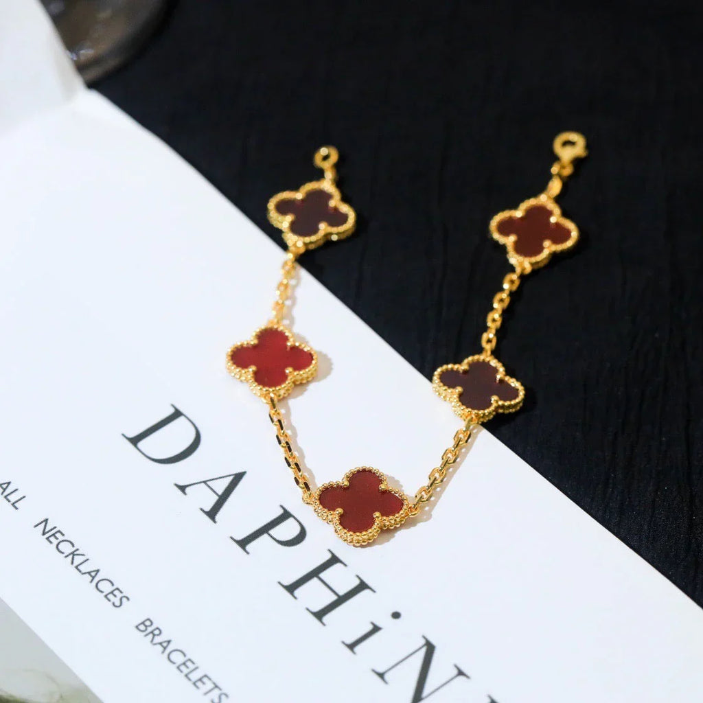 [Imperial]New  CLOVER 5 MOTIF RED CORNELIAN BRACELET COLLECTION
