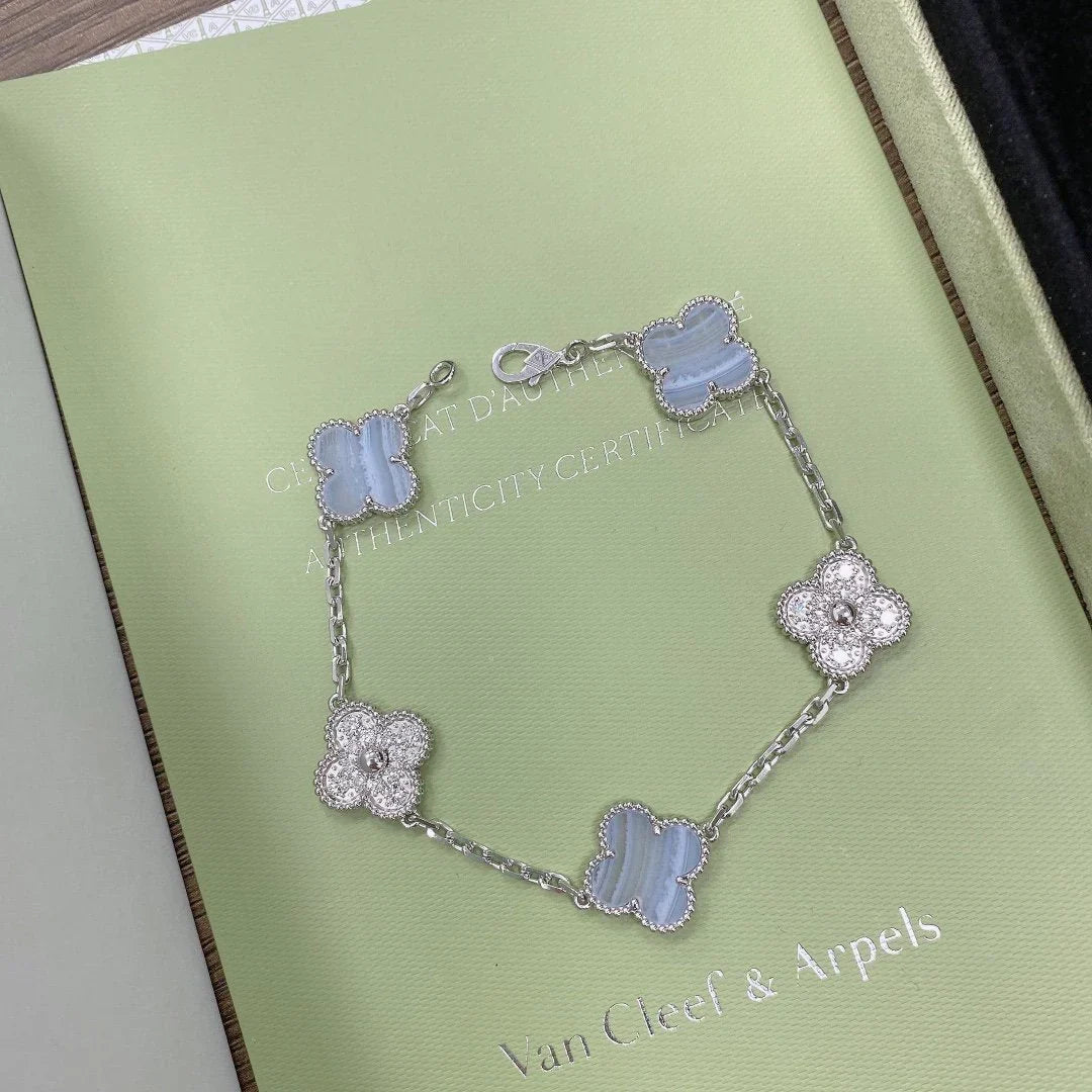 [Imperial]New  CLOVER 5 MOTIF PURPLE CHALCEDONY BRACELET COLLECTION