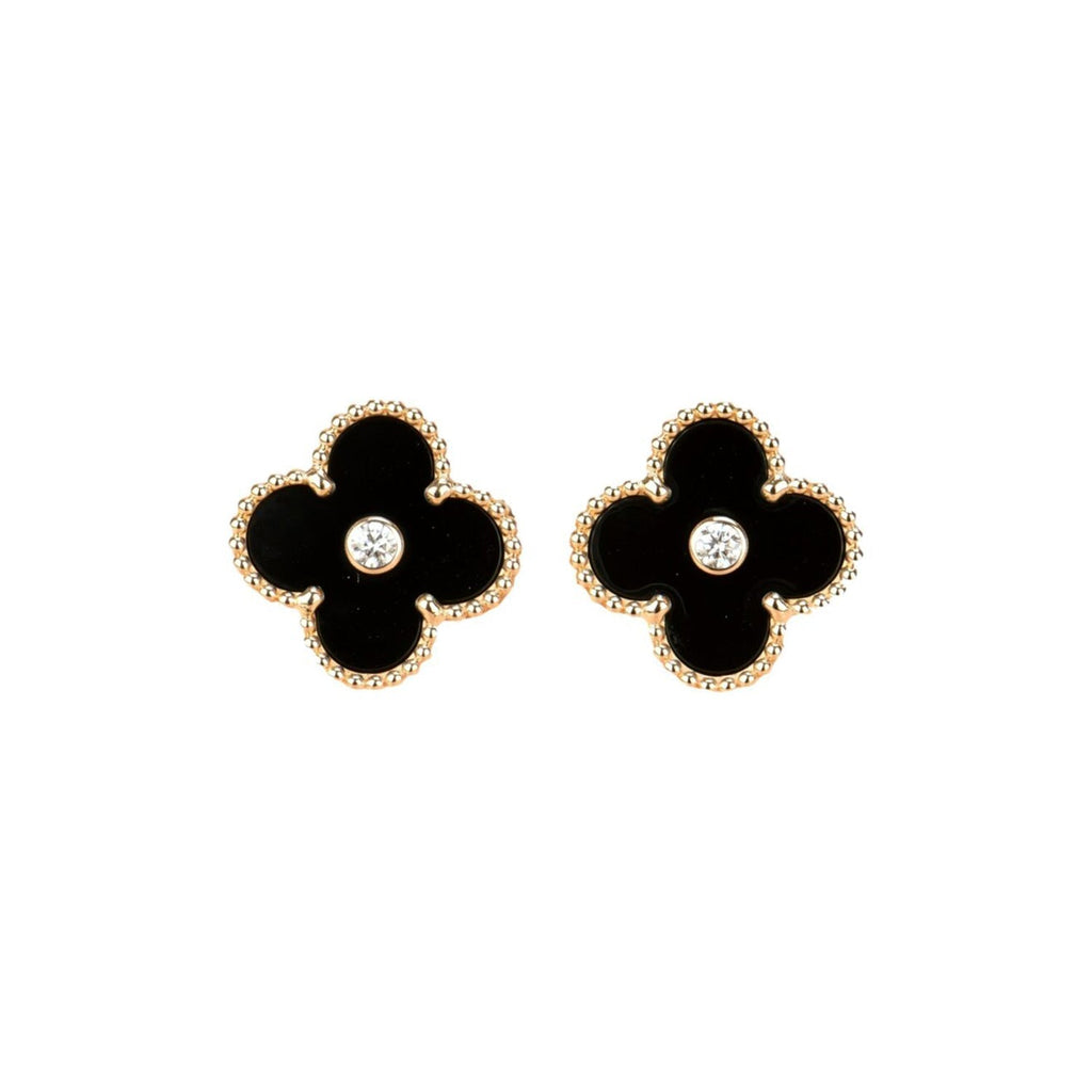 [Imperial] CLOVER MEDIUM 1 MOTIFS ONYX DIAMOND EARRINGS