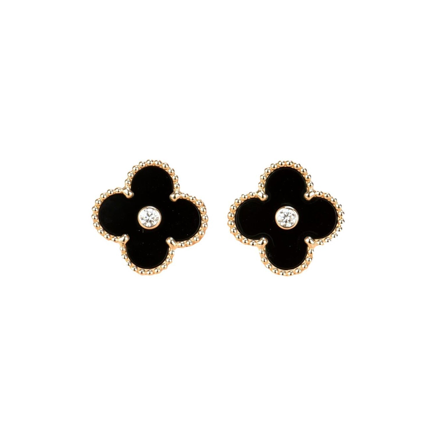[Imperial] CLOVER MEDIUM 1 MOTIFS ONYX DIAMOND EARRINGS