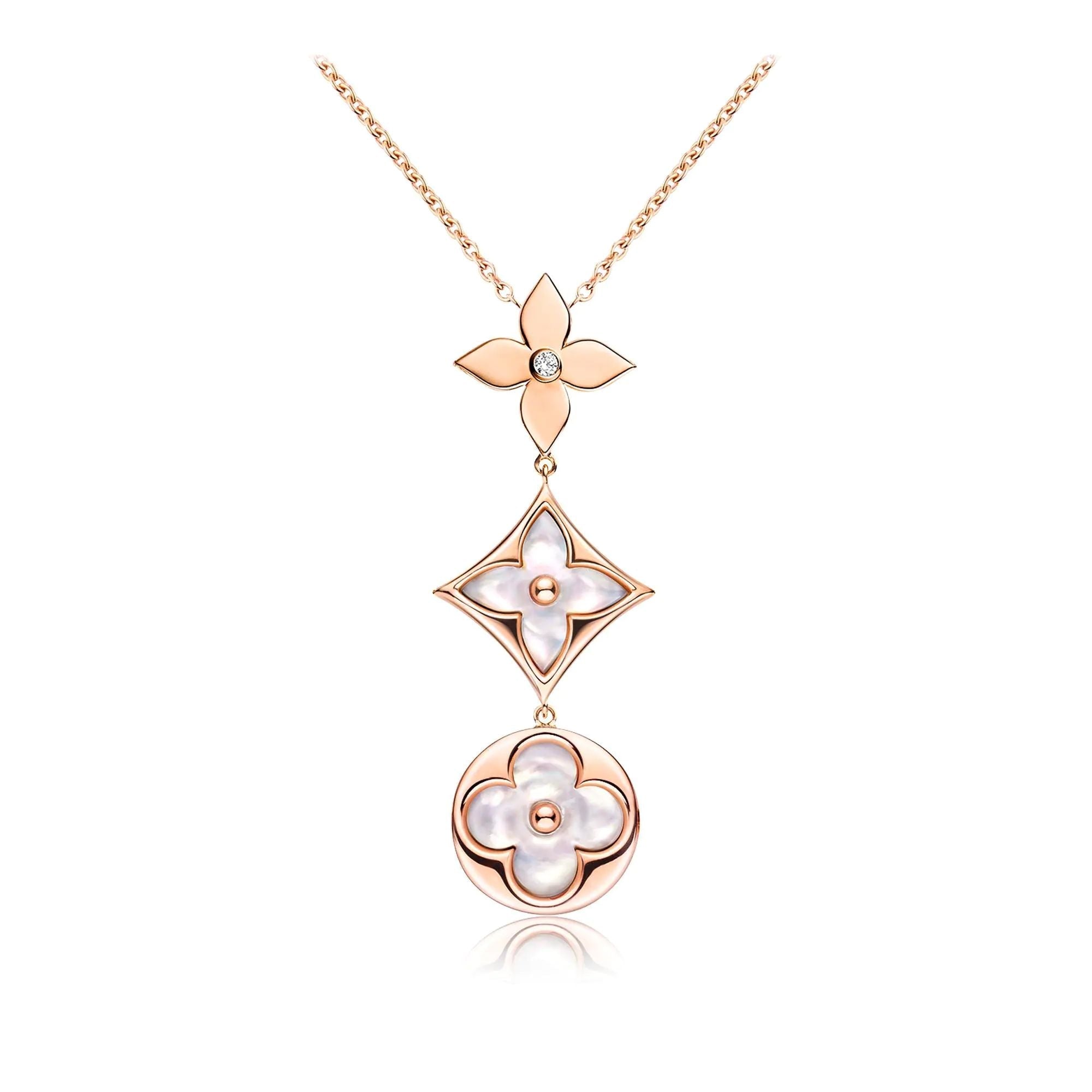 [Imperial] COLOR BLOSSOM LARIAT NECKLACE PINK GOLD WHITE MOTHER PEARL AND DIAMOND