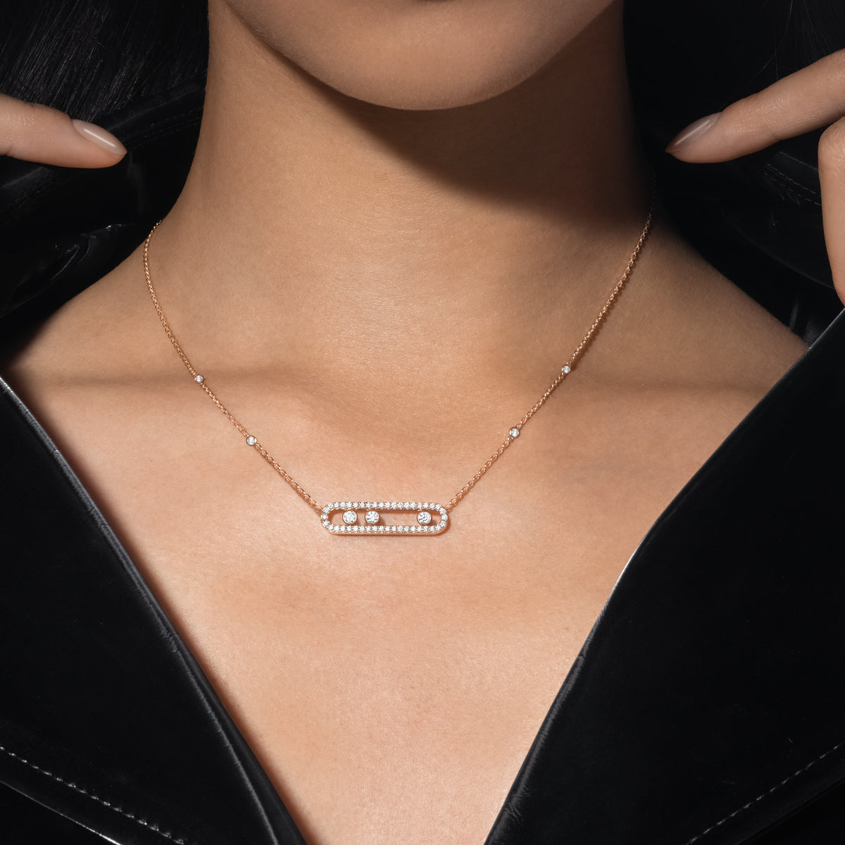 [Imperial]  Move Pave_ Rose Gold Diamond Necklace