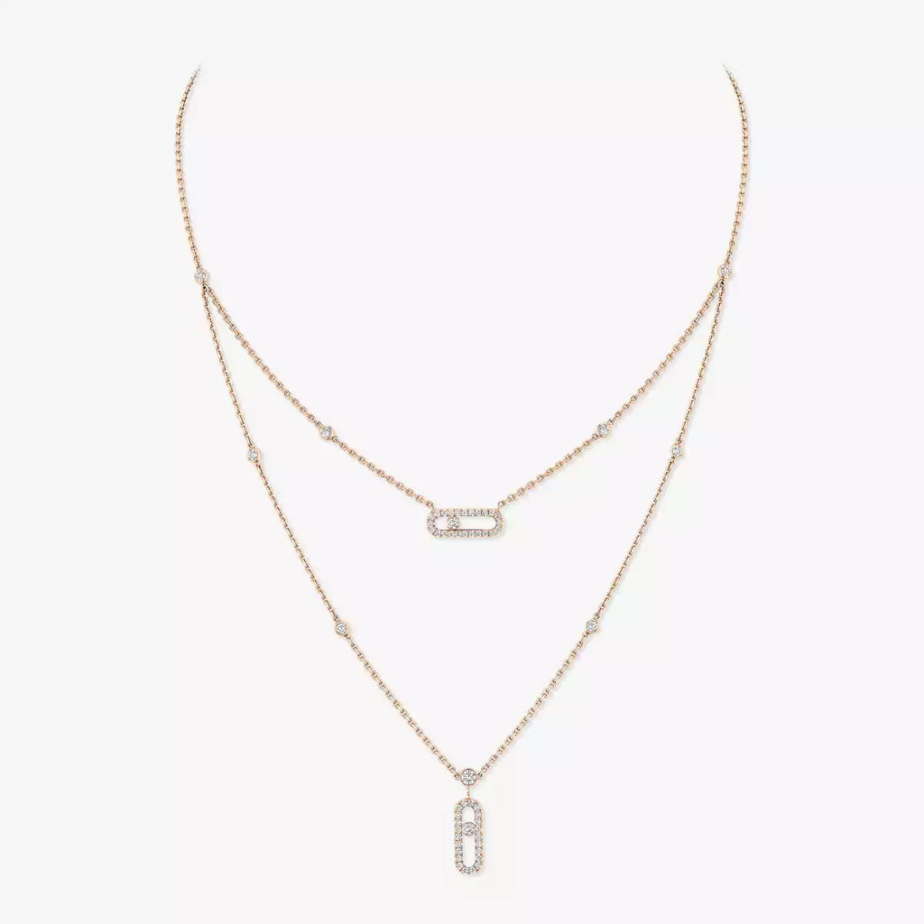 [Imperial] 2 Rows Rose Gold Diamond Pave_ Necklace Move Uno