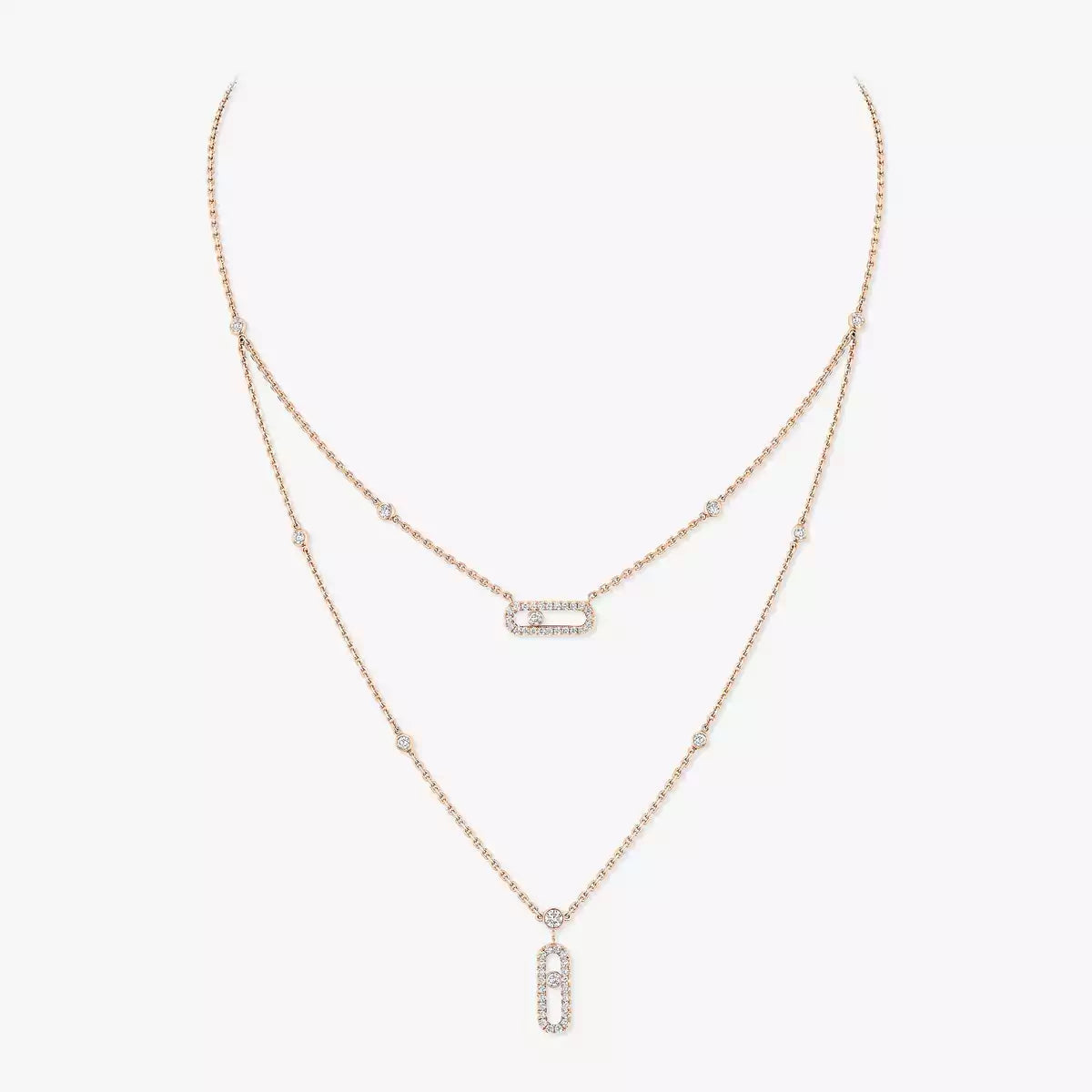 [Imperial] 2 Rows Rose Gold Diamond Pave_ Necklace Move Uno