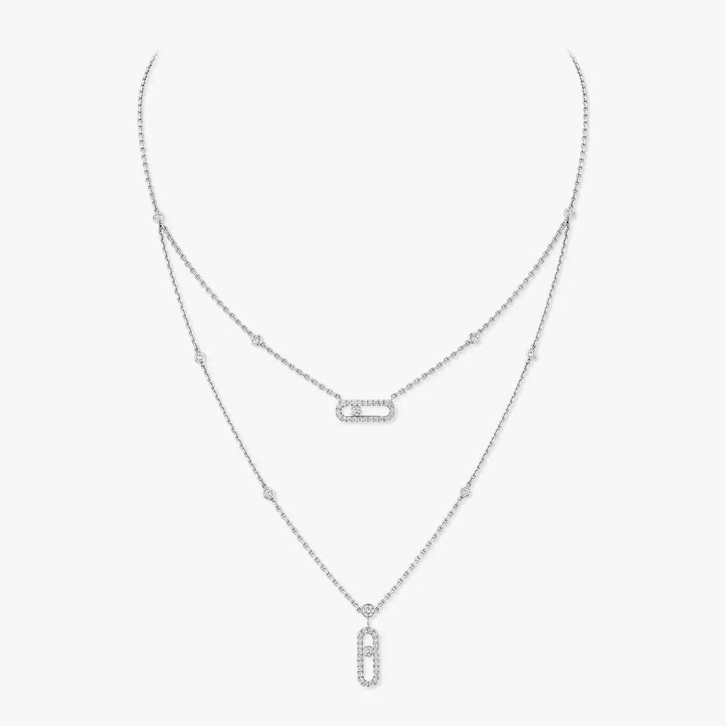 [Imperial] 2 Rows Rose Gold Diamond Pave_ Necklace Move Uno