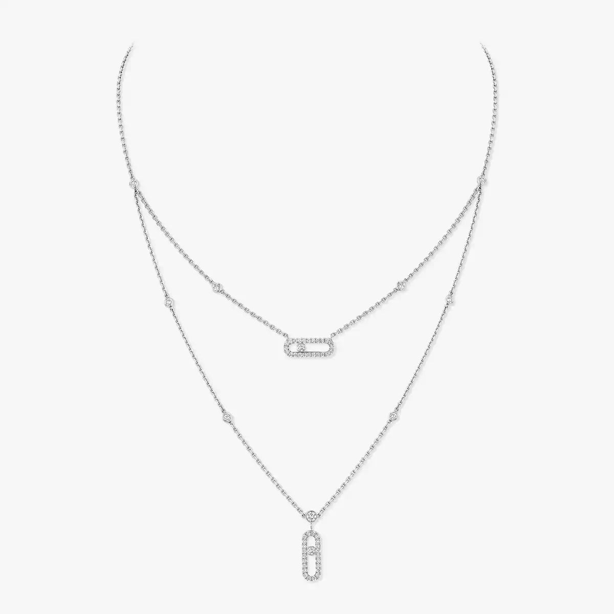 [Imperial] 2 Rows Rose Gold Diamond Pave_ Necklace Move Uno