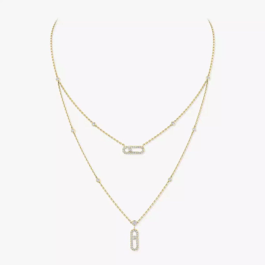 [Imperial] 2 Rows Rose Gold Diamond Pave_ Necklace Move Uno
