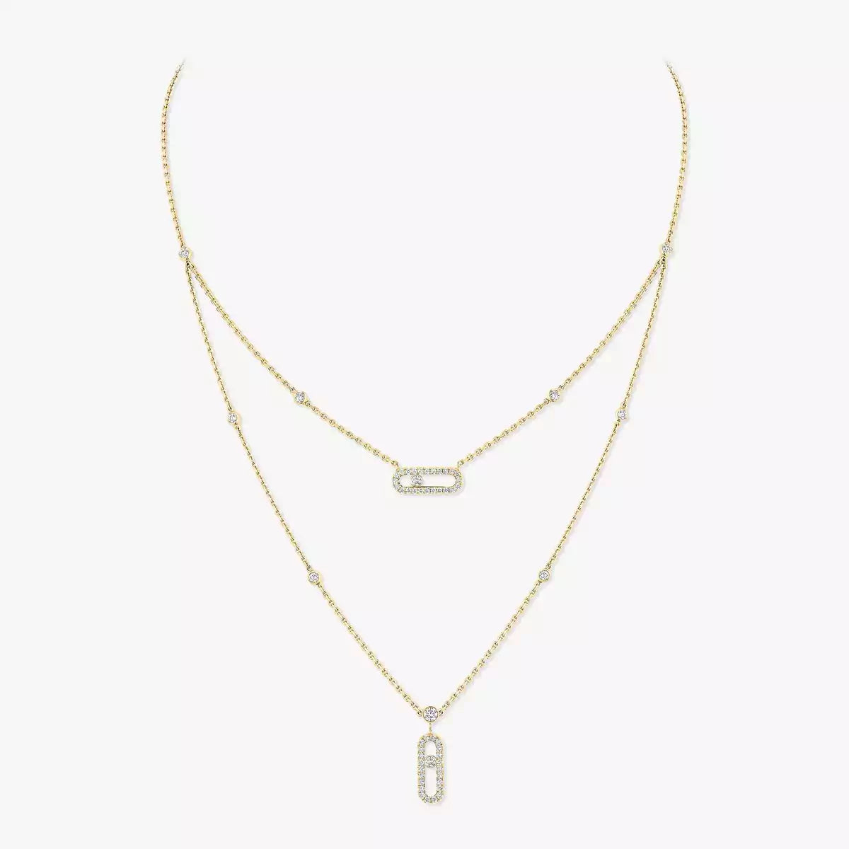 [Imperial] 2 Rows Rose Gold Diamond Pave_ Necklace Move Uno