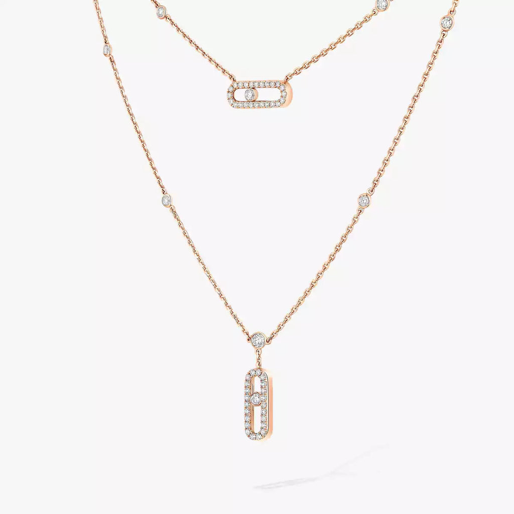 [Imperial] 2 Rows Rose Gold Diamond Pave_ Necklace Move Uno
