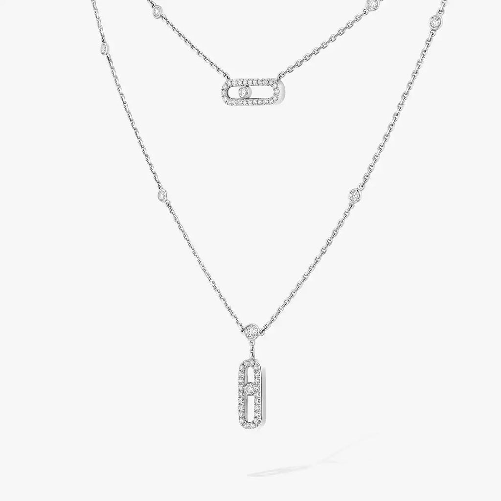 [Imperial] 2 Rows Rose Gold Diamond Pave_ Necklace Move Uno