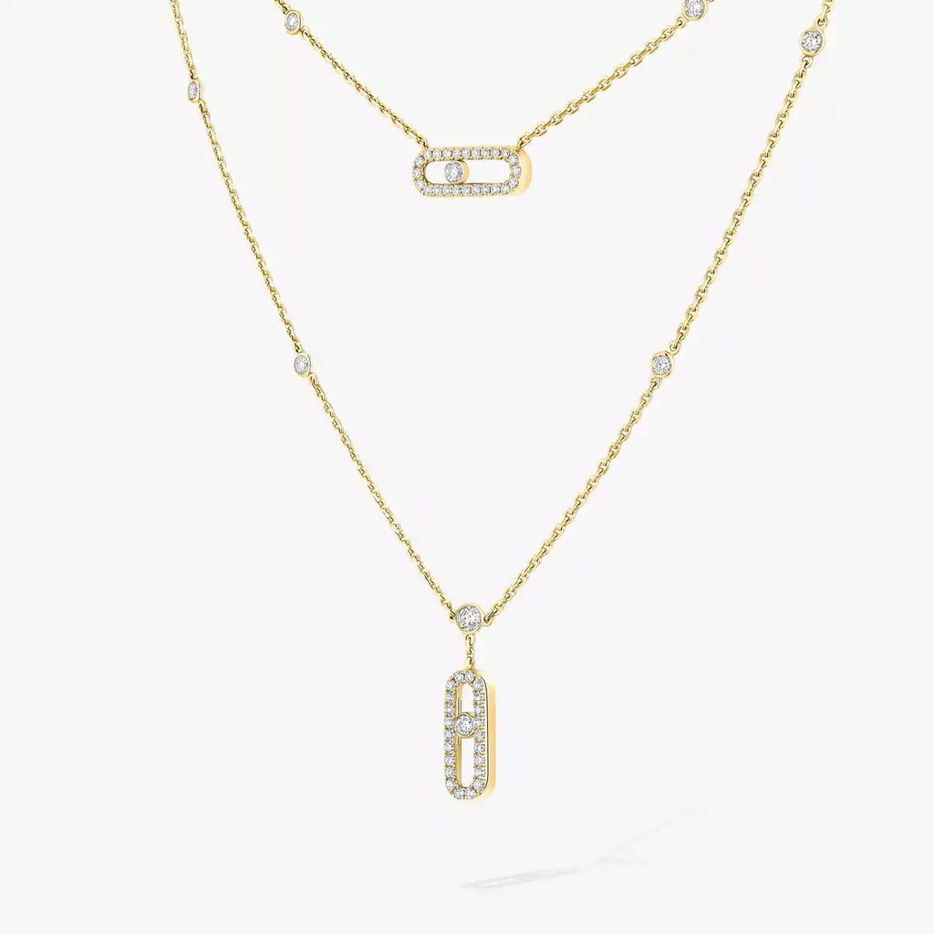 [Imperial] 2 Rows Rose Gold Diamond Pave_ Necklace Move Uno