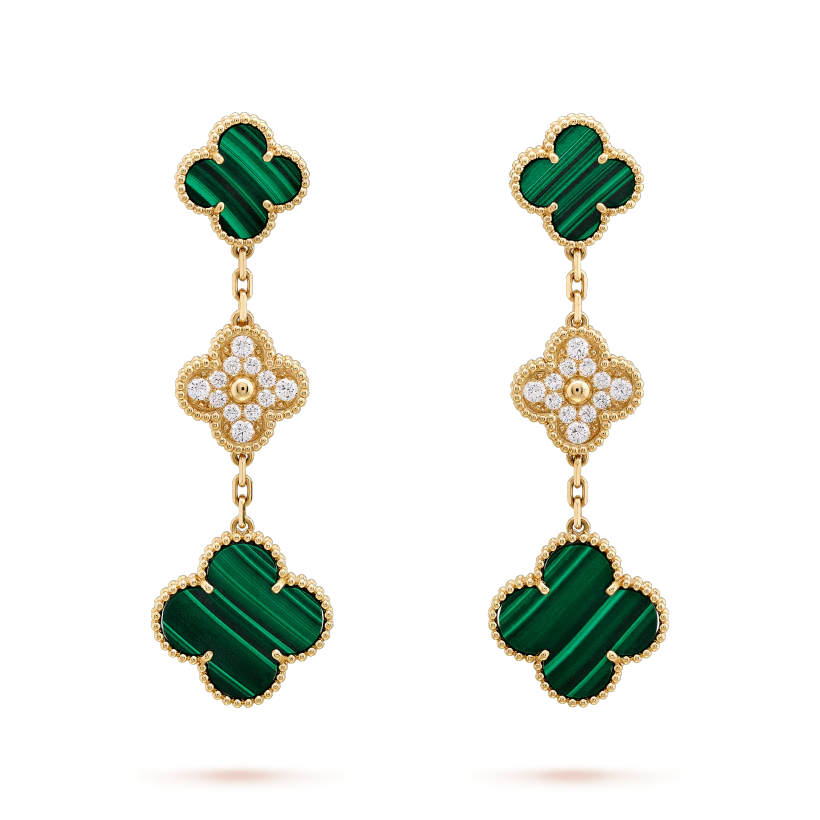 [Imperial] CLOVER EARRINGS GOLD MALACHITE DIAMOND 3 MOTIF