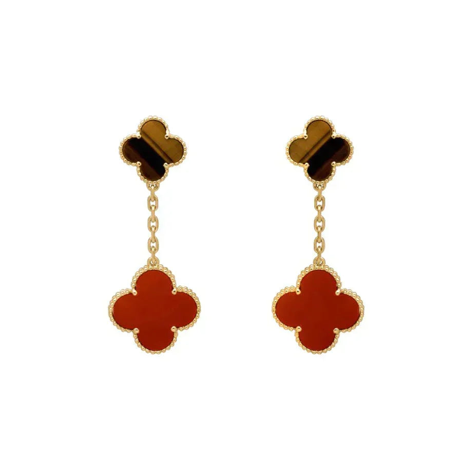 [Imperial] CLOVER  2 MOTIF  TIGER EYE CARNELIAN EARRINGS