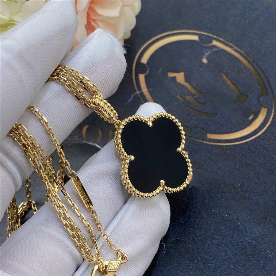 [Imperial] CLOVER 25MM GOLD ONYX BIG CLOVER NECKLACE
