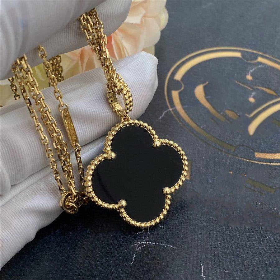 [Imperial] CLOVER 25MM GOLD ONYX BIG CLOVER NECKLACE