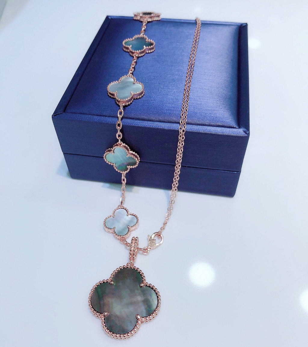 [Imperial] COMBINED BRACELET 5 MOTIFS AND NECKLACE DARK MOP ROSE GOLD