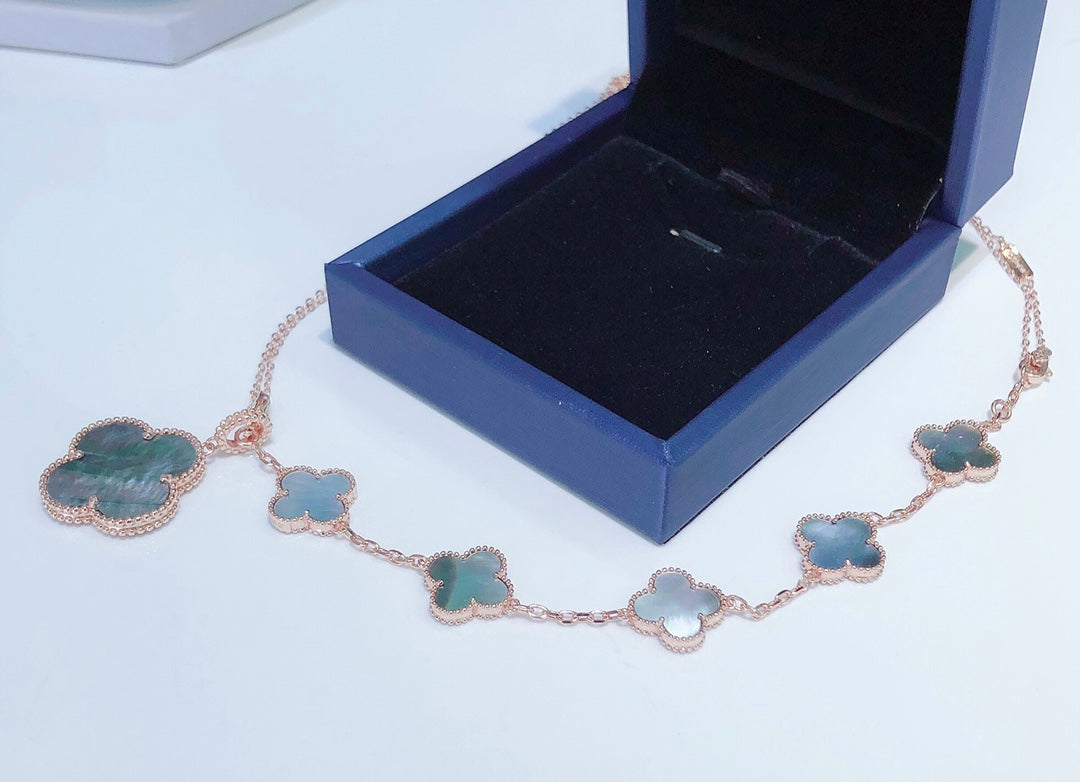 [Imperial] COMBINED BRACELET 5 MOTIFS AND NECKLACE DARK MOP ROSE GOLD