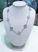 [Imperial] CLOVER 10 MOTIFS CHALCEDONY DIAMONDS SILVER NECKLACE