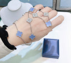[Imperial] CLOVER 10 MOTIFS CHALCEDONY DIAMONDS SILVER NECKLACE