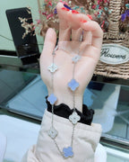 [Imperial] CLOVER 10 MOTIFS CHALCEDONY DIAMONDS SILVER NECKLACE