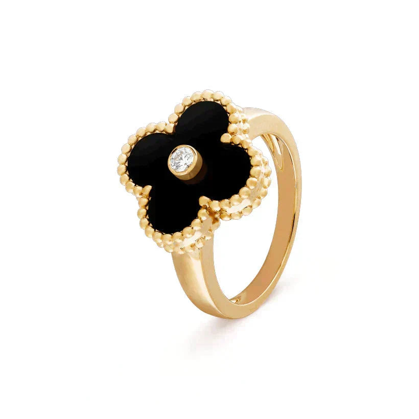 [Imperial] CLOVER ONYX RING GOLD DIAMOND